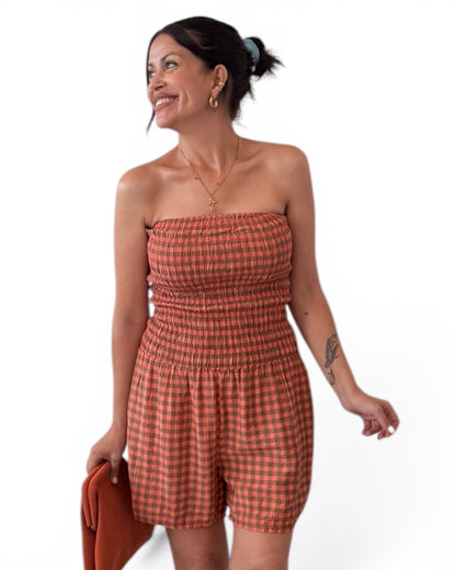 Mono vichy naranja -khaki