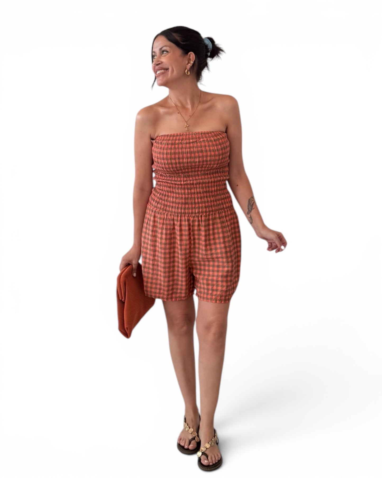 Mono vichy naranja -khaki
