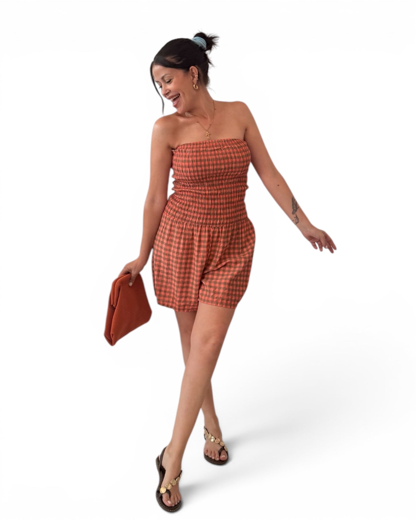 Mono vichy naranja -khaki