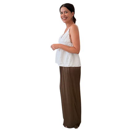 Pantalón fluido chocolate satinado