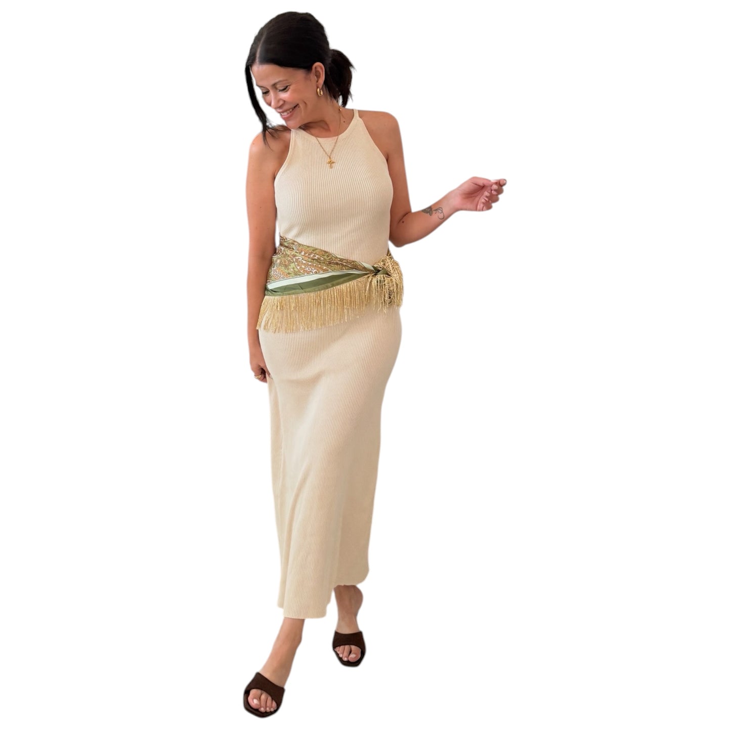 Vestido canalé beige