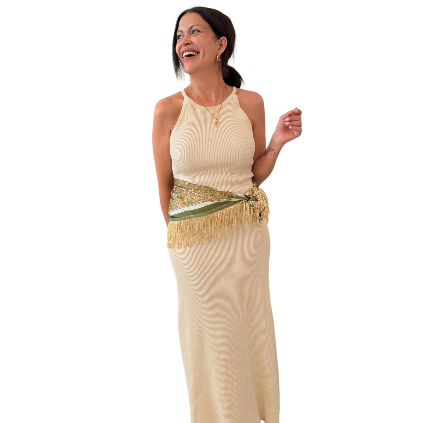 Vestido canalé beige