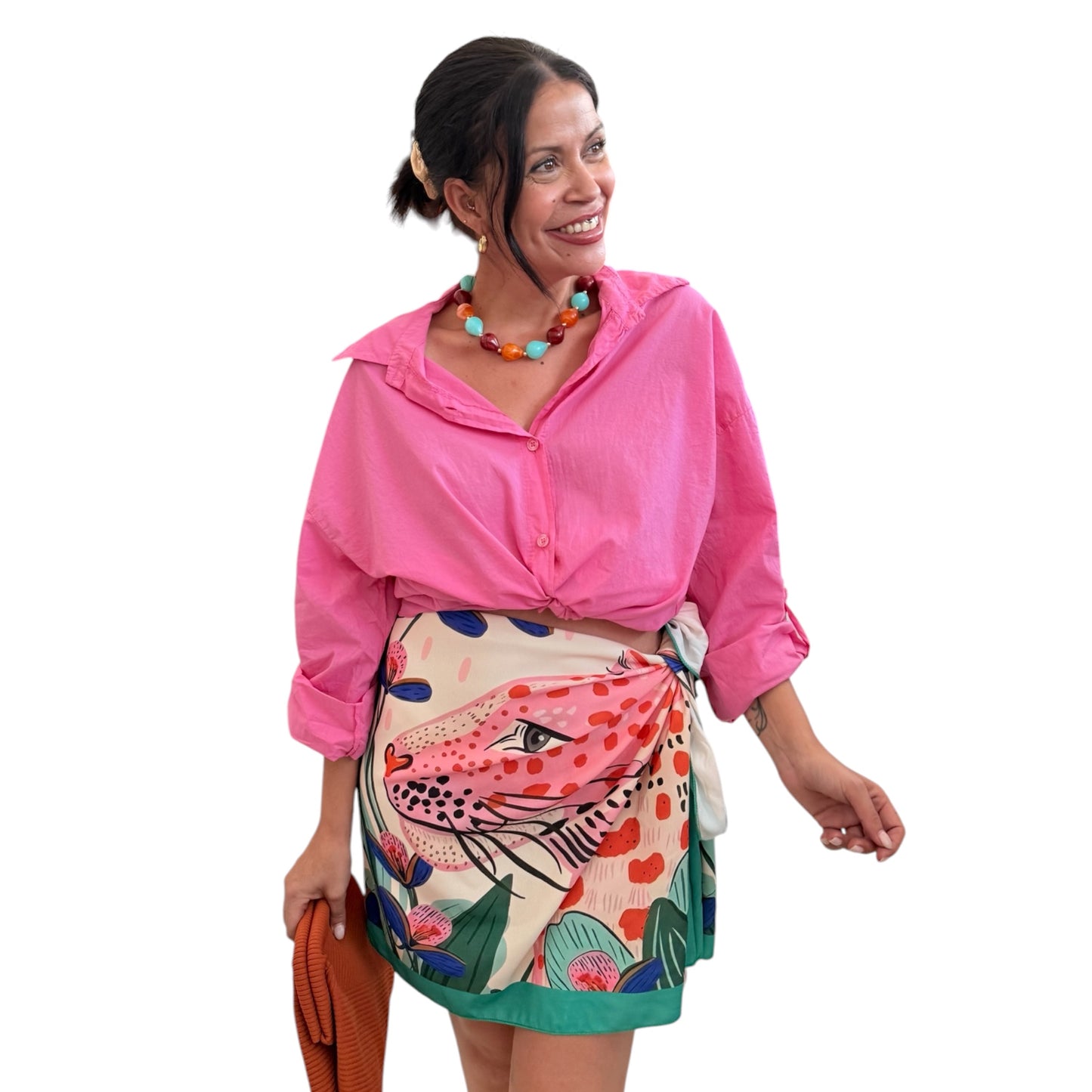 Camisa lisa nudo fucsia