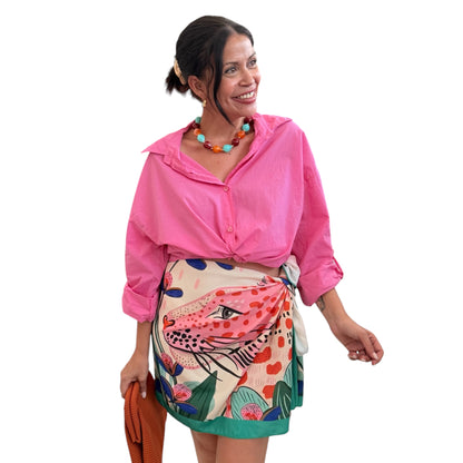 Camisa lisa nudo fucsia
