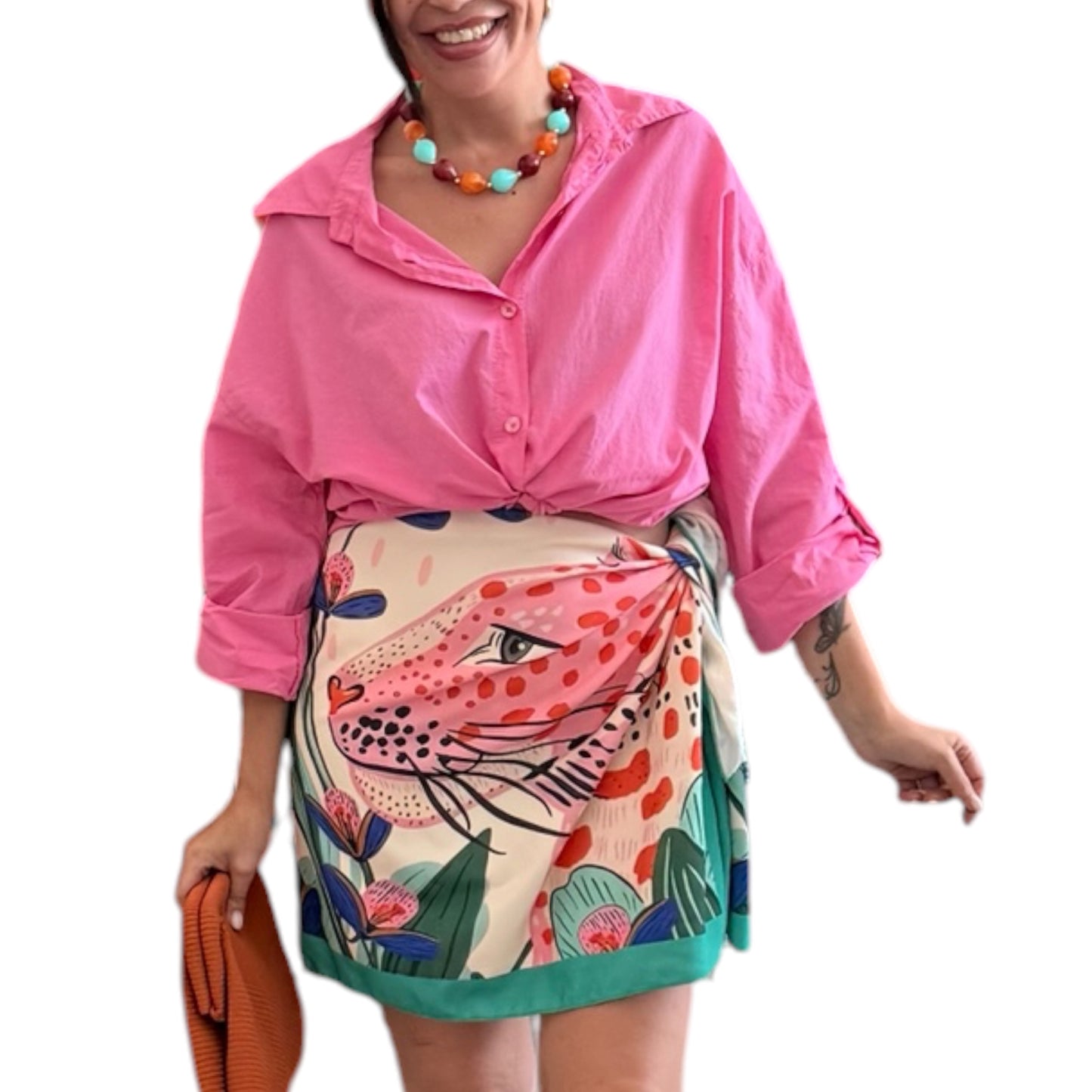 Camisa lisa nudo fucsia