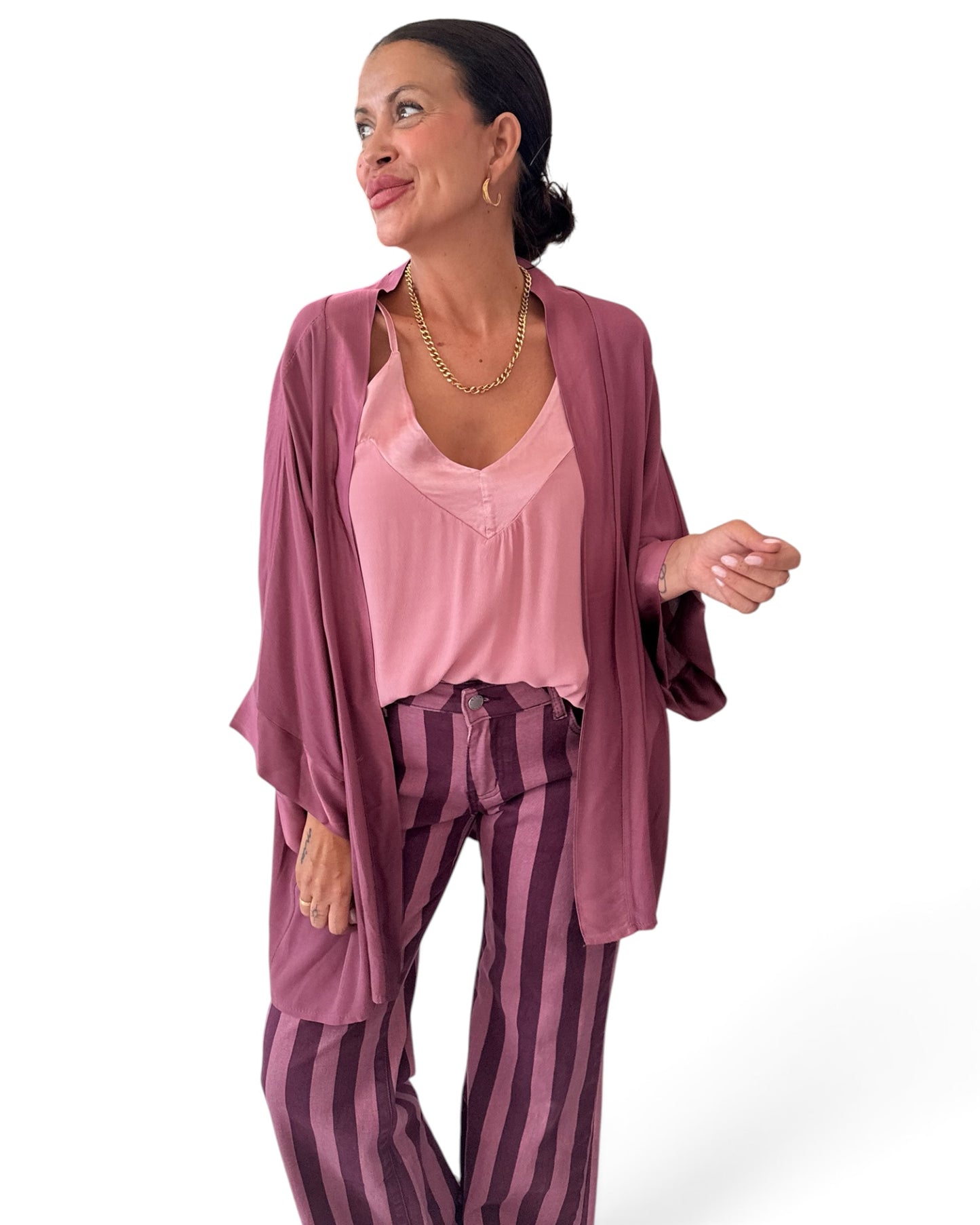Cardigan satinada rosa