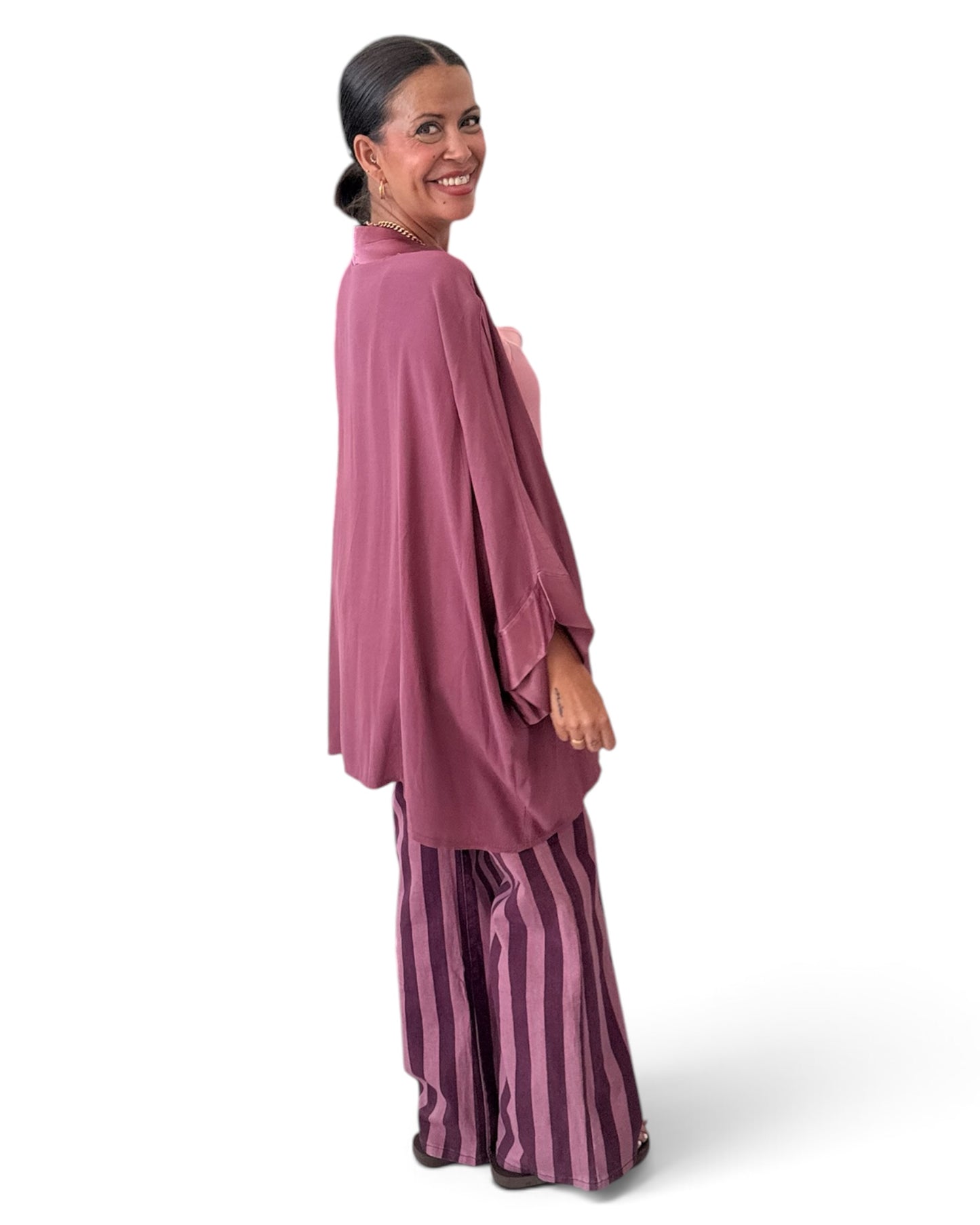 Pantalón rayas burdeos rosa