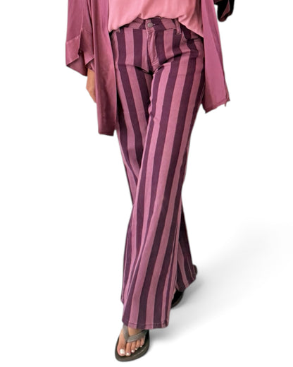 Pantalón rayas burdeos rosa