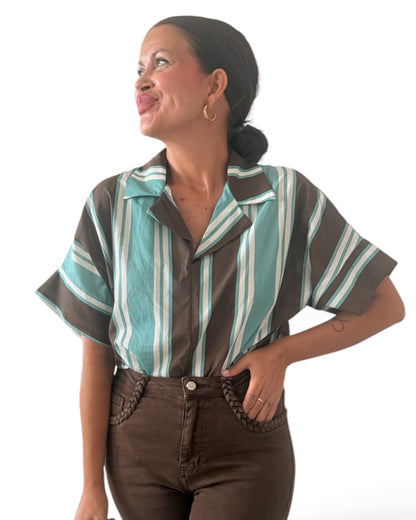 Blusa rayas choco y azul