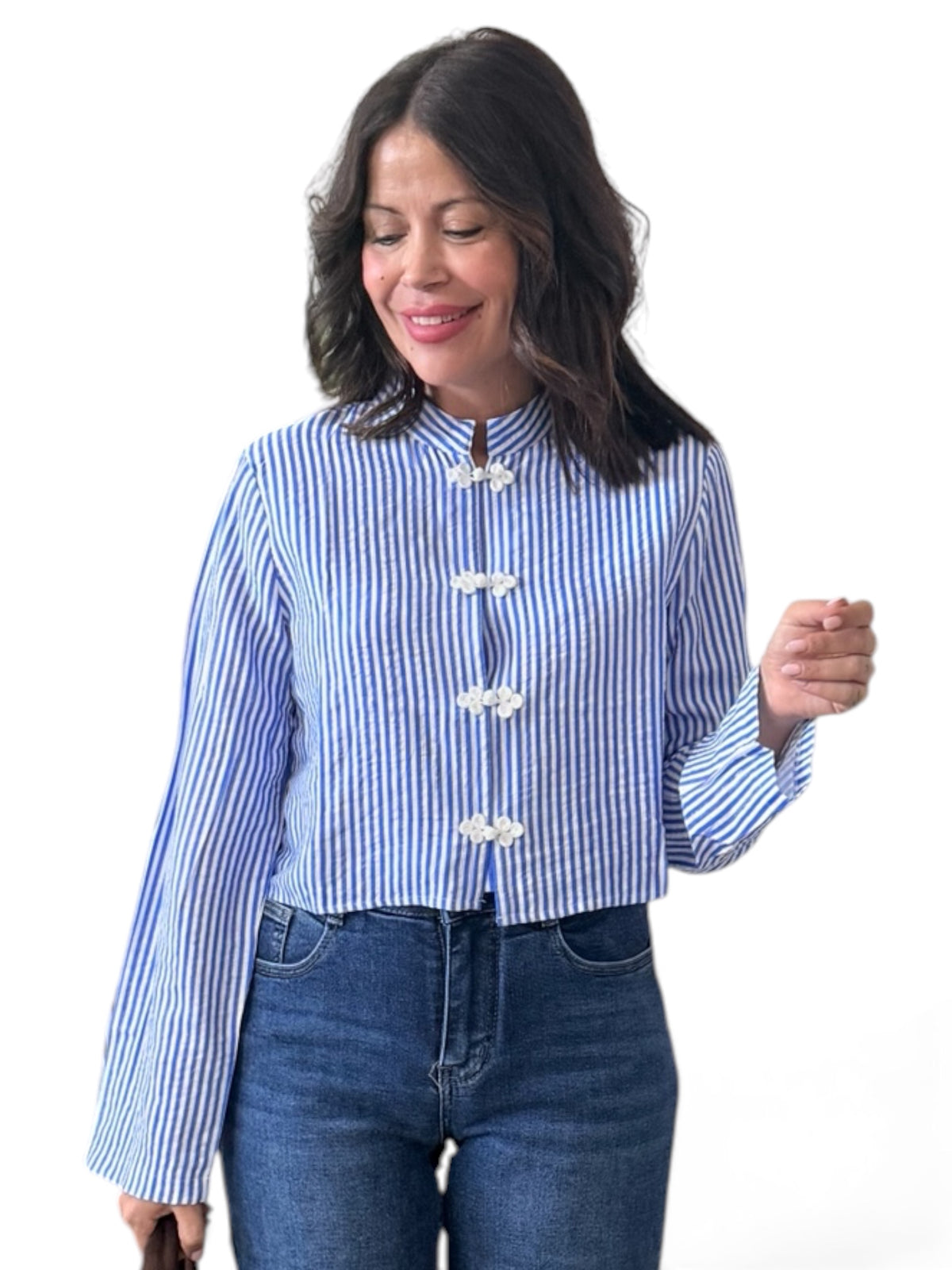 Camisa cropped rayas diplomáticas azul