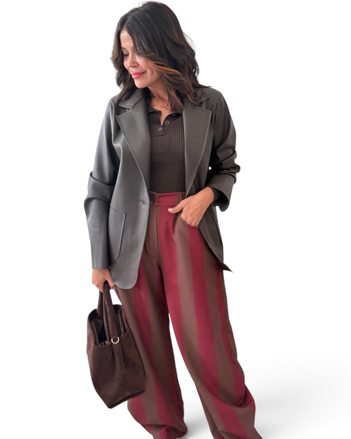 Pantalón rayas choco y burdeos