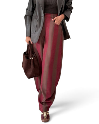 Pantalón rayas choco y burdeos
