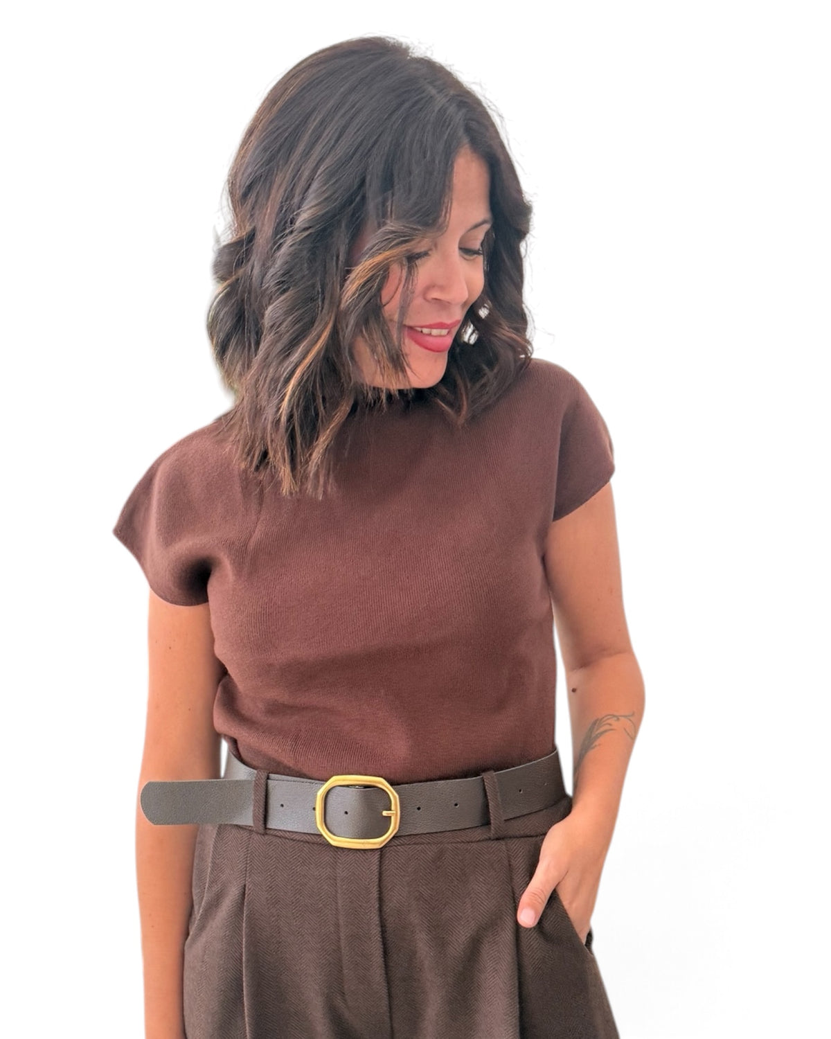 Top chocolate  cuello pekin