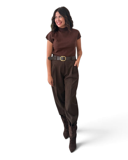 Top chocolate  cuello pekin