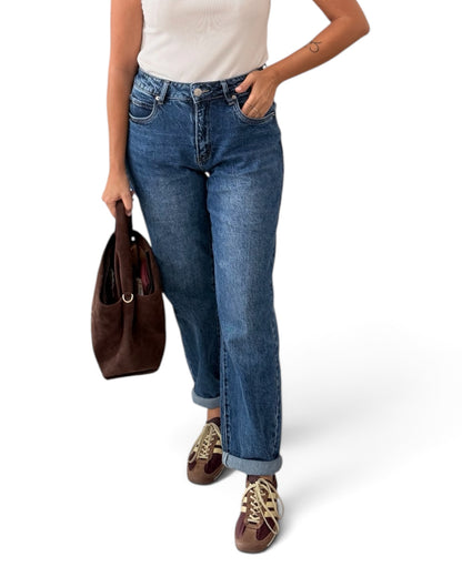 Jeans mom fit jaspeados