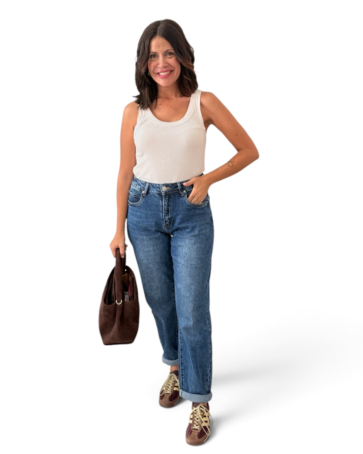 Jeans mom fit jaspeados