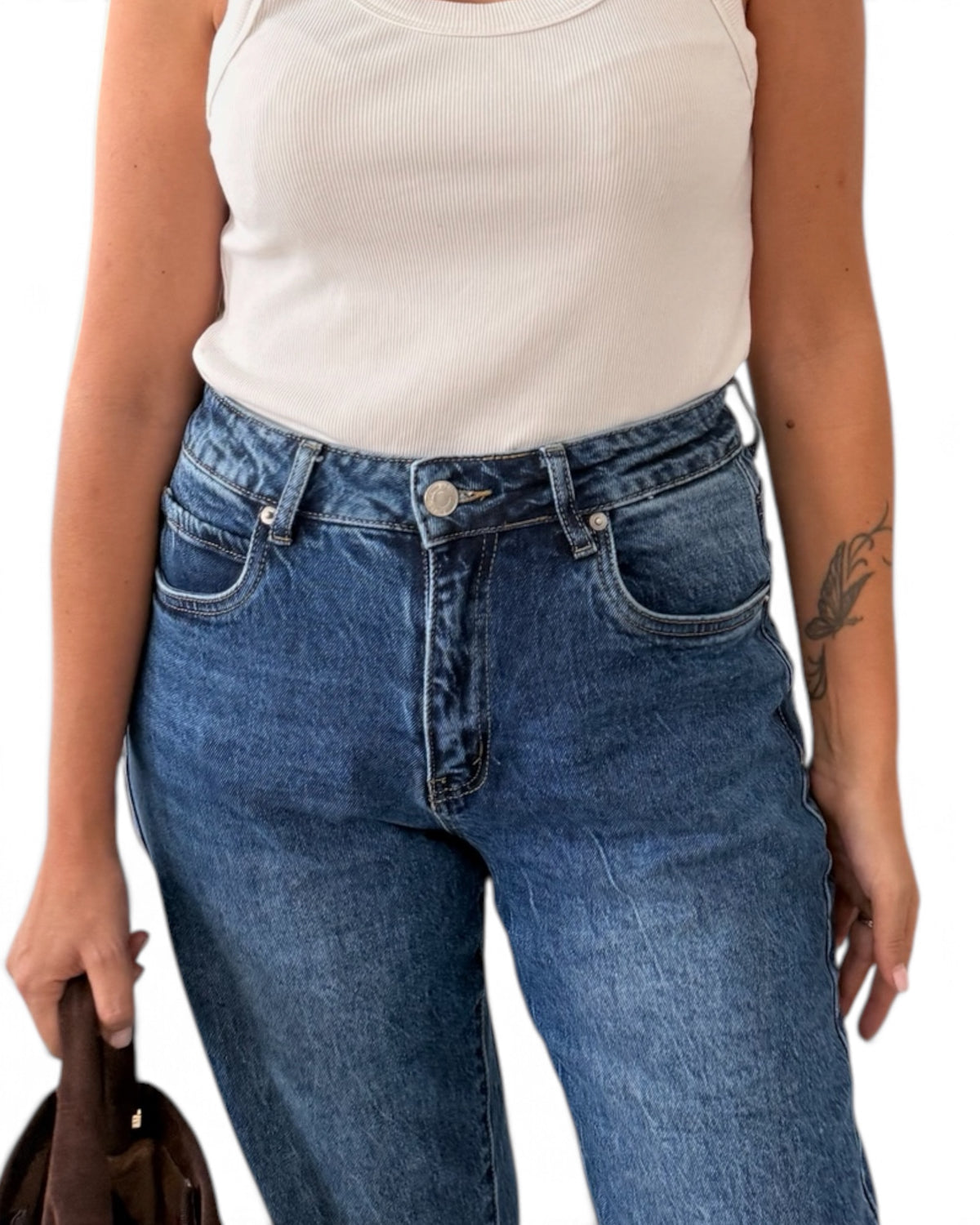 Jeans mom fit jaspeados