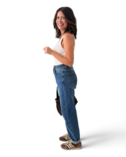 Jeans mom fit jaspeados
