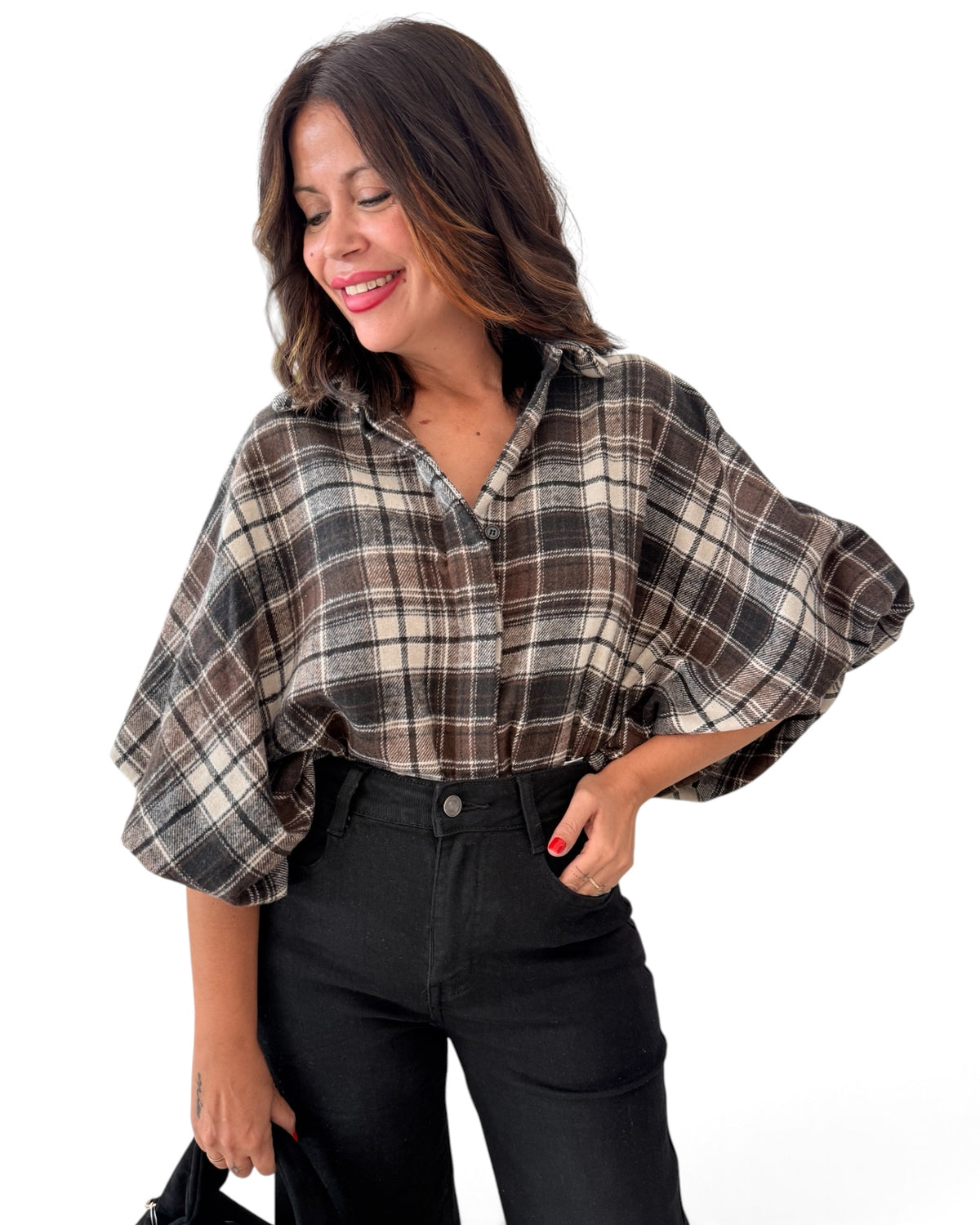 Camisa oversize de cuadros chocolate