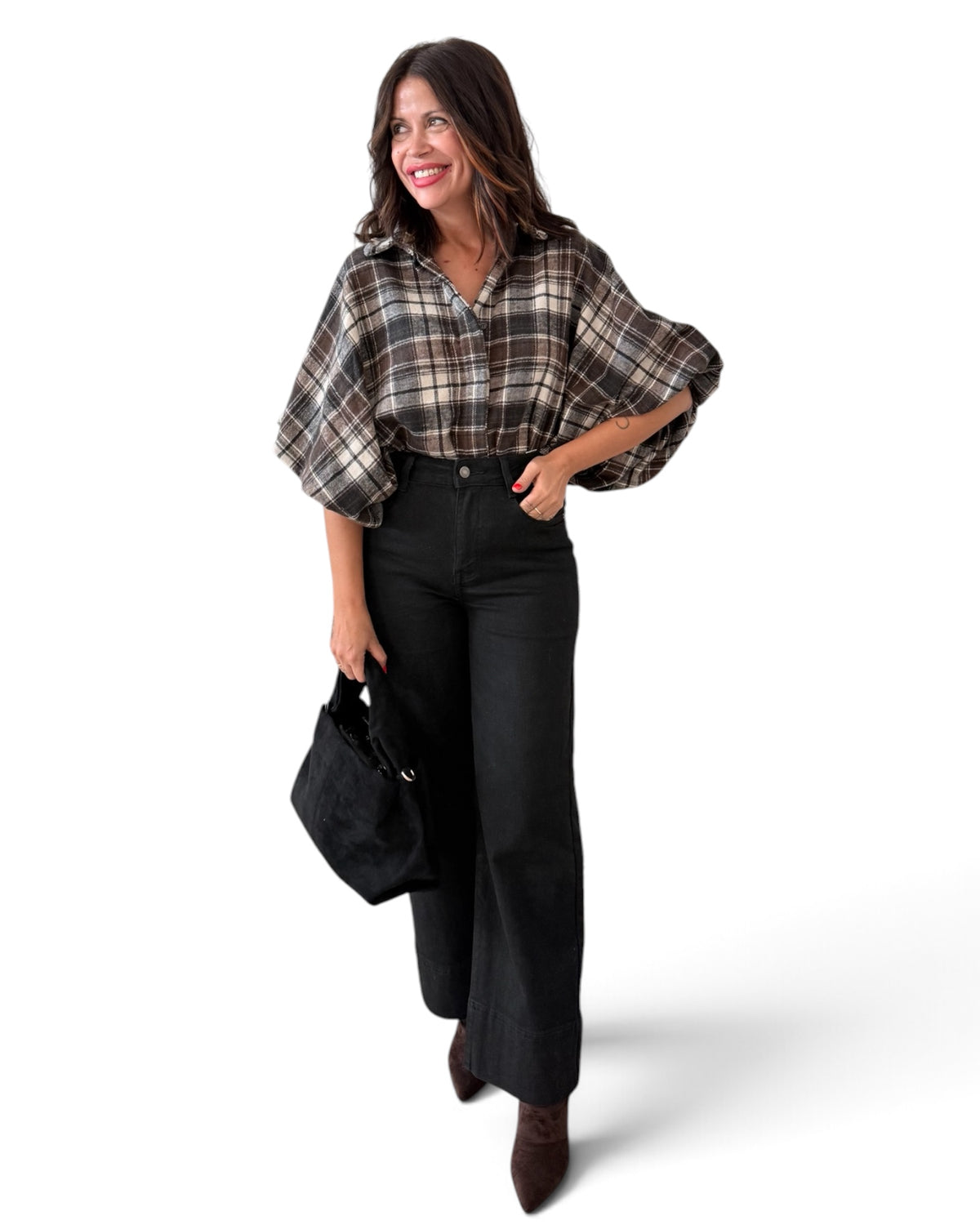Camisa oversize de cuadros chocolate
