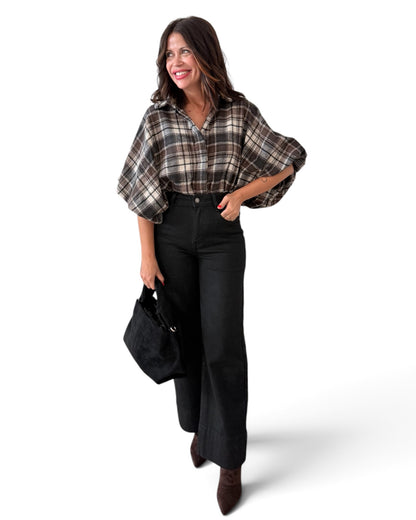 Camisa oversize de cuadros chocolate