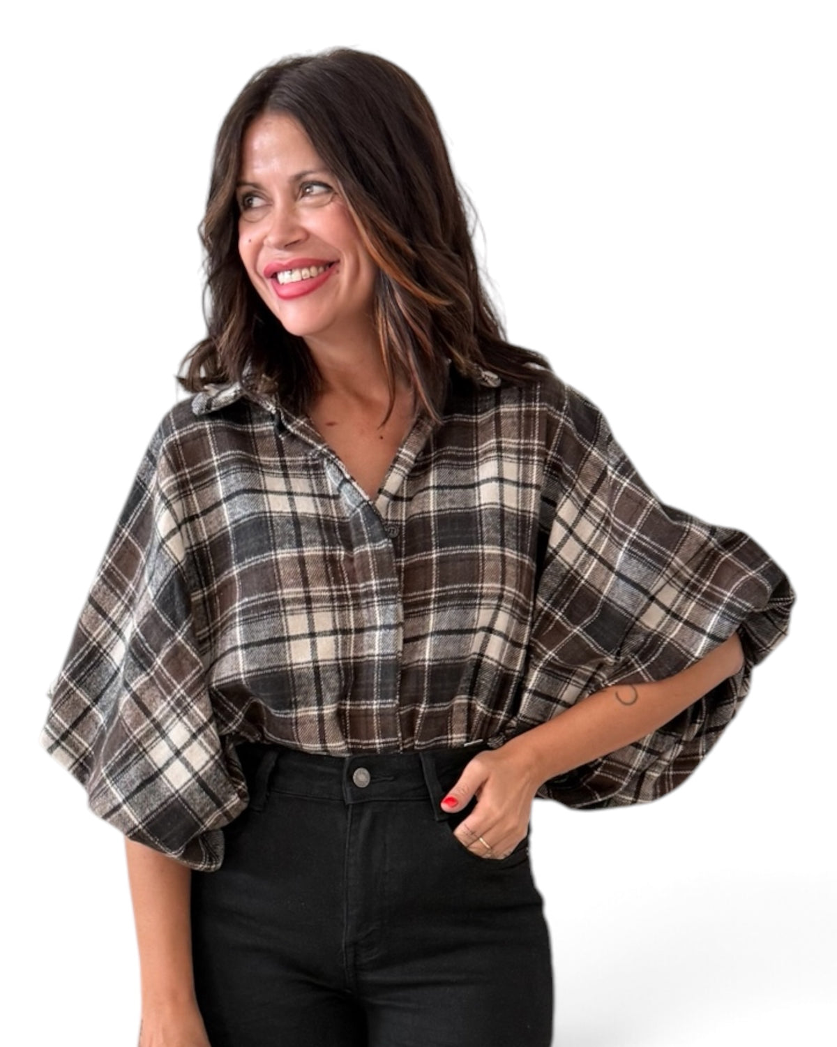 Camisa oversize de cuadros chocolate