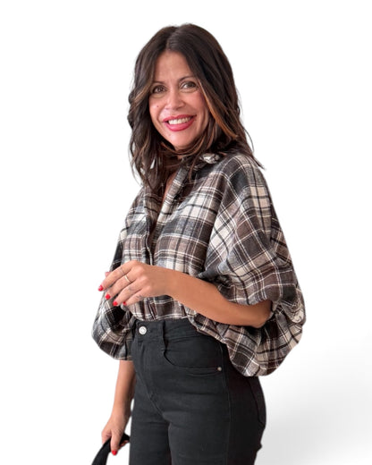 Camisa oversize de cuadros chocolate