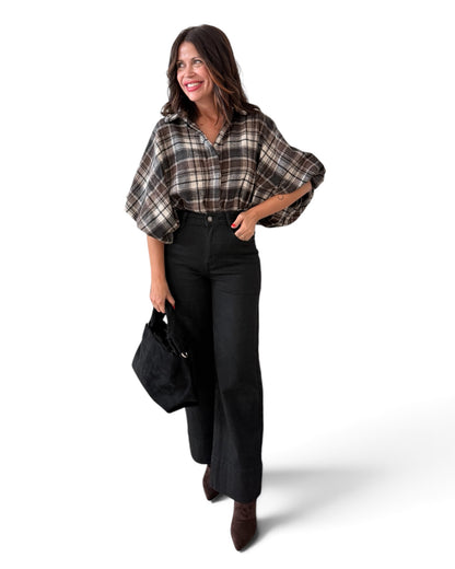 Camisa oversize de cuadros chocolate