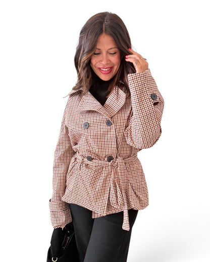 Gabardina cuadros camel