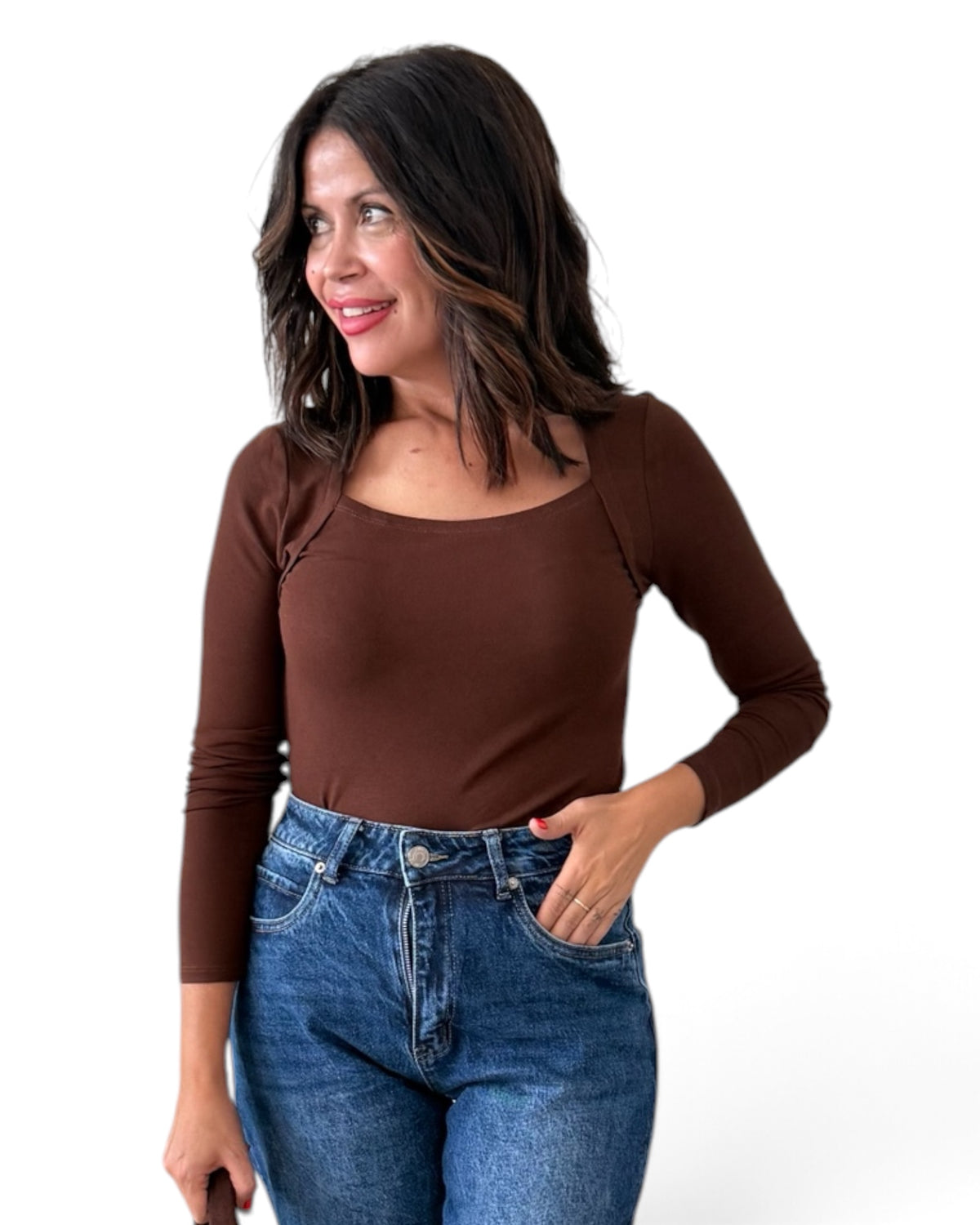 Camiseta escote cuadrado chocolate