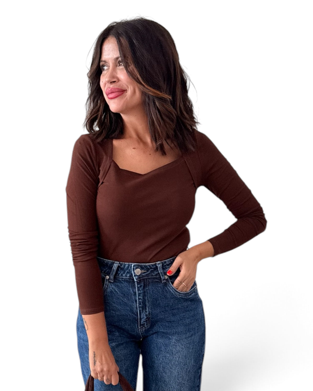 Camiseta escote cuadrado chocolate