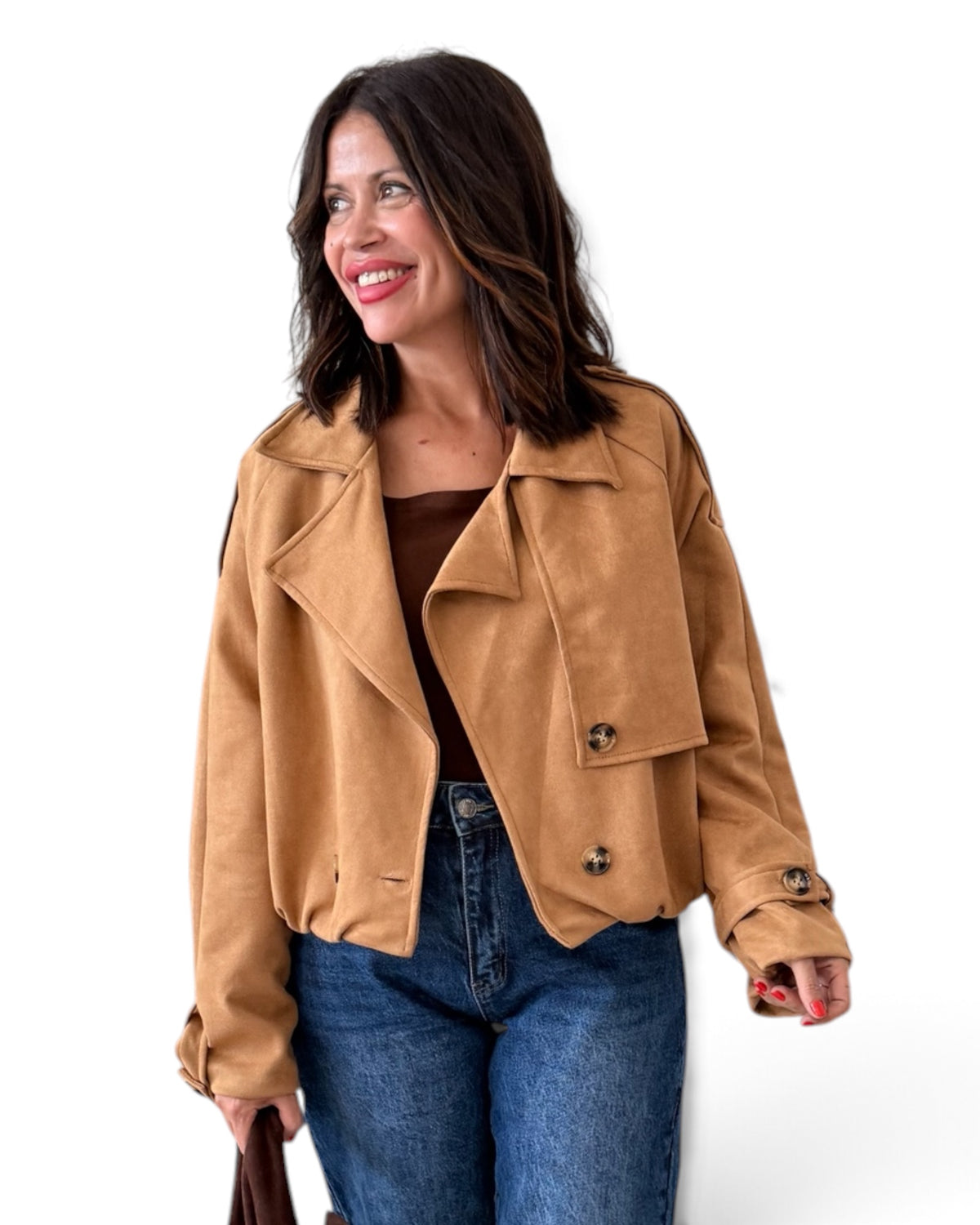 Chaqueta camel antelina