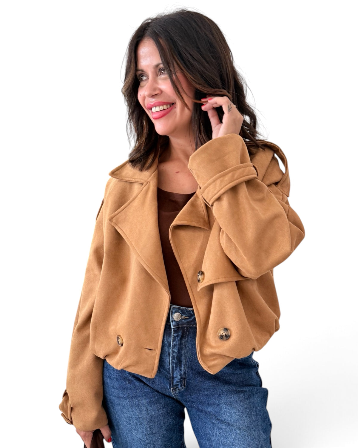 Chaqueta camel antelina