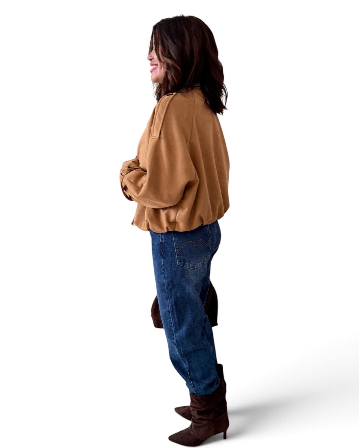 Chaqueta camel antelina