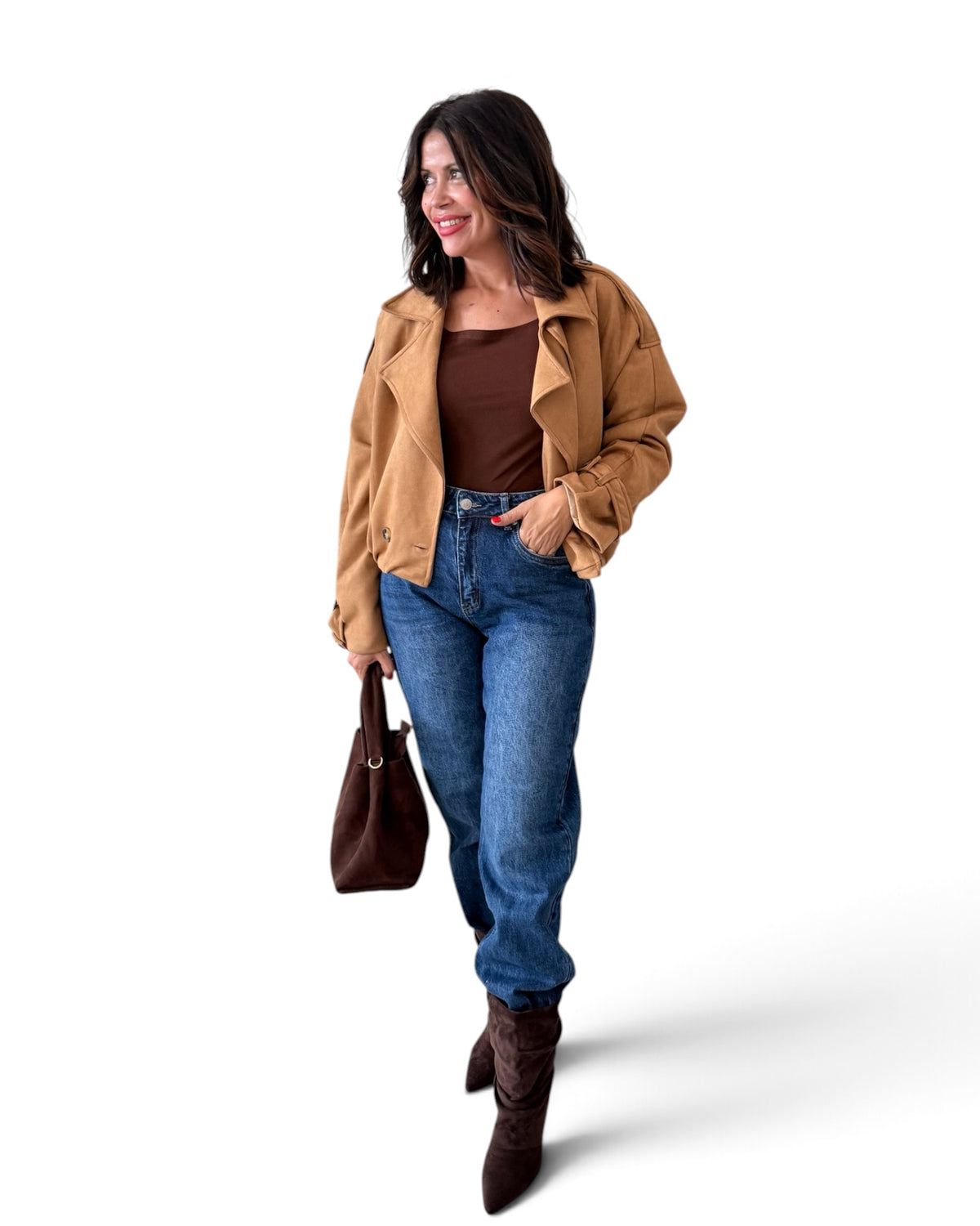 Chaqueta camel antelina