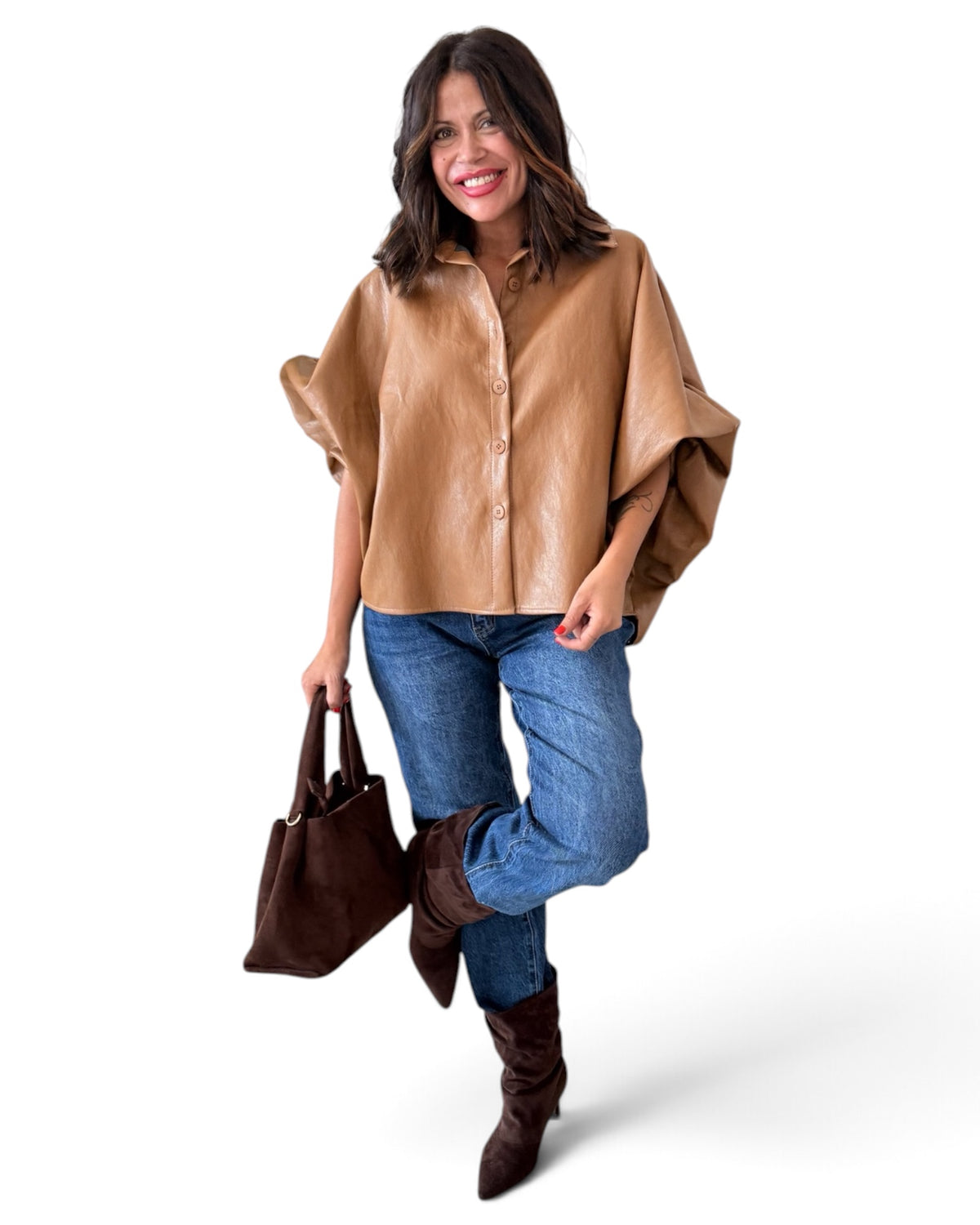 Camisa polipiel camel