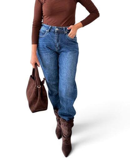 Jeans mom fit jaspeados