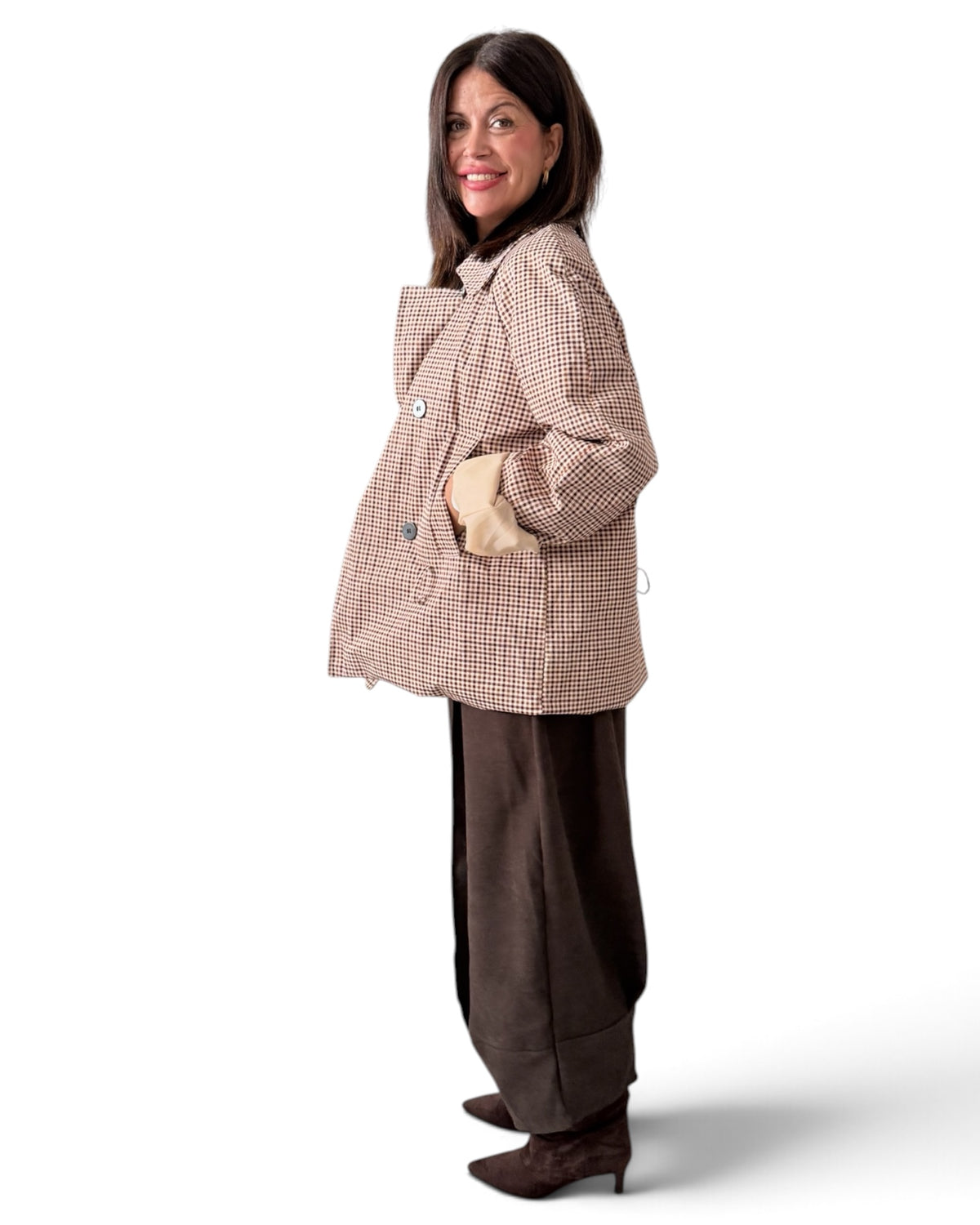 Gabardina cuadros camel