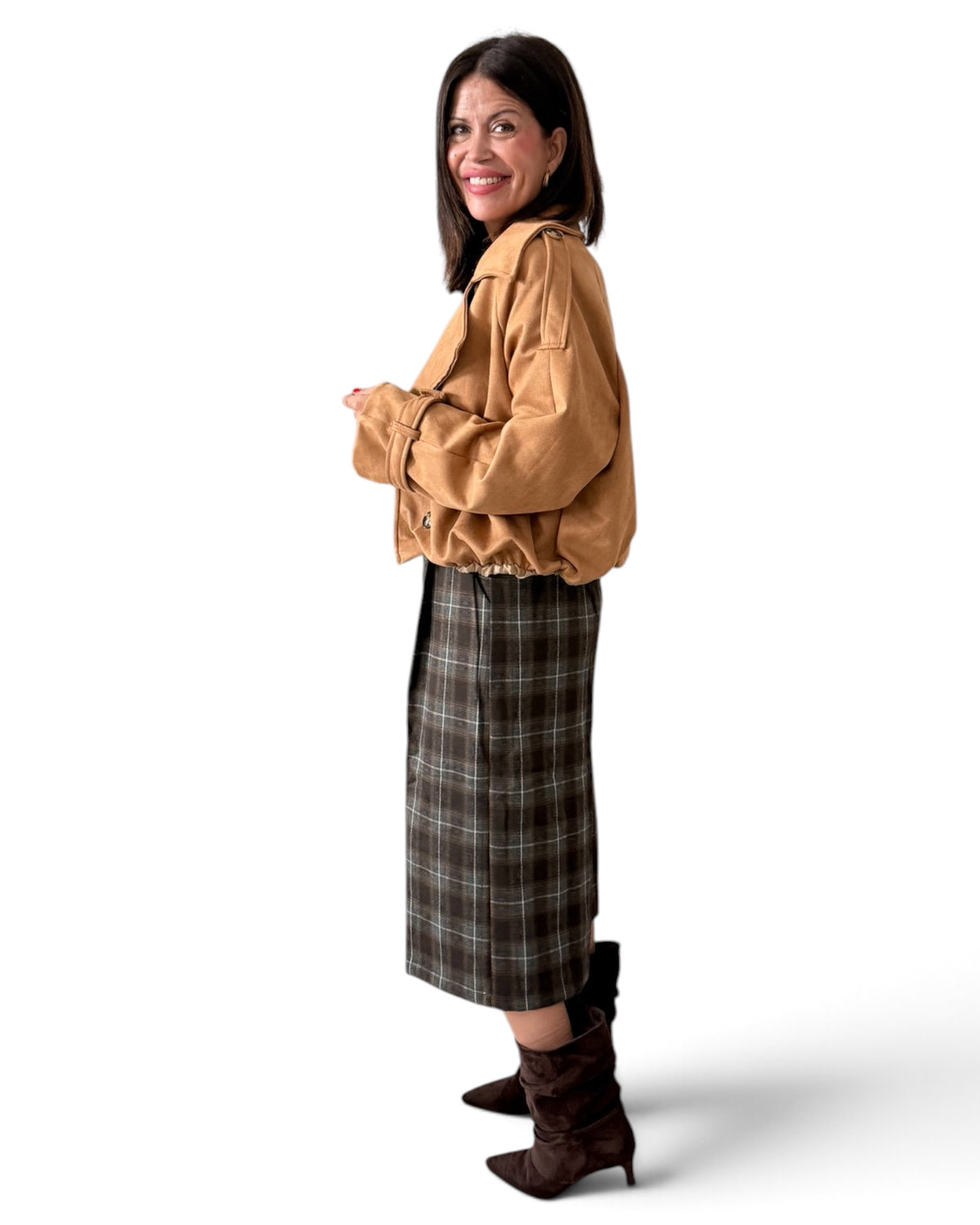 Chaqueta camel antelina