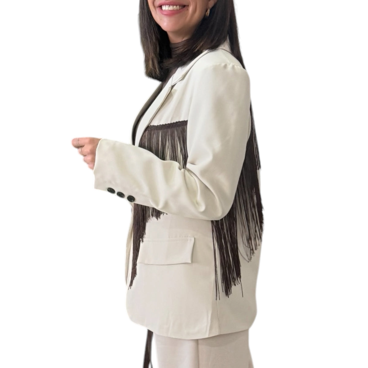 Pantalón pinzas beige wide leg
