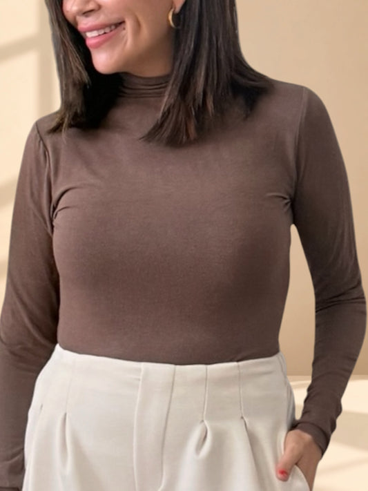 Camiseta basic manga larga chocolate