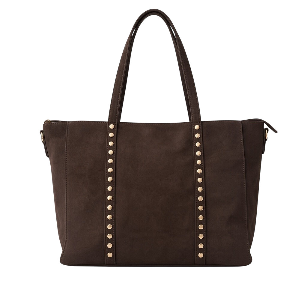 Bolso piel vuelta chocolate tachas