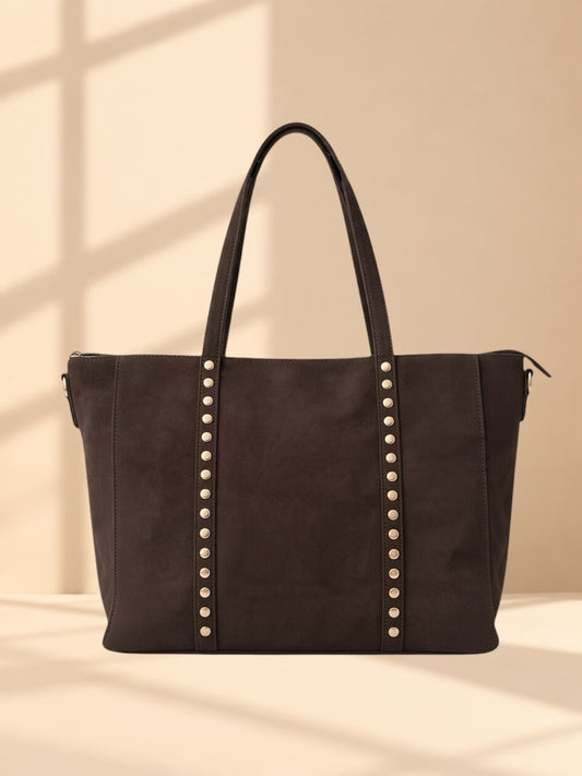 Bolso piel vuelta chocolate tachas
