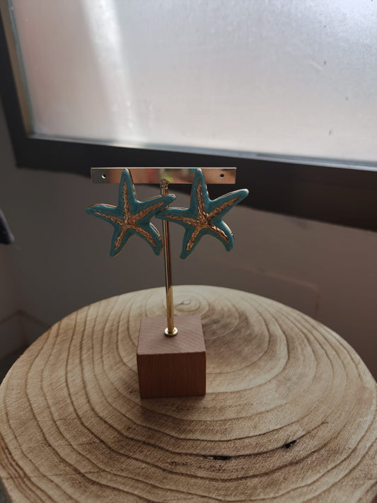Pendientes acero estrella azul